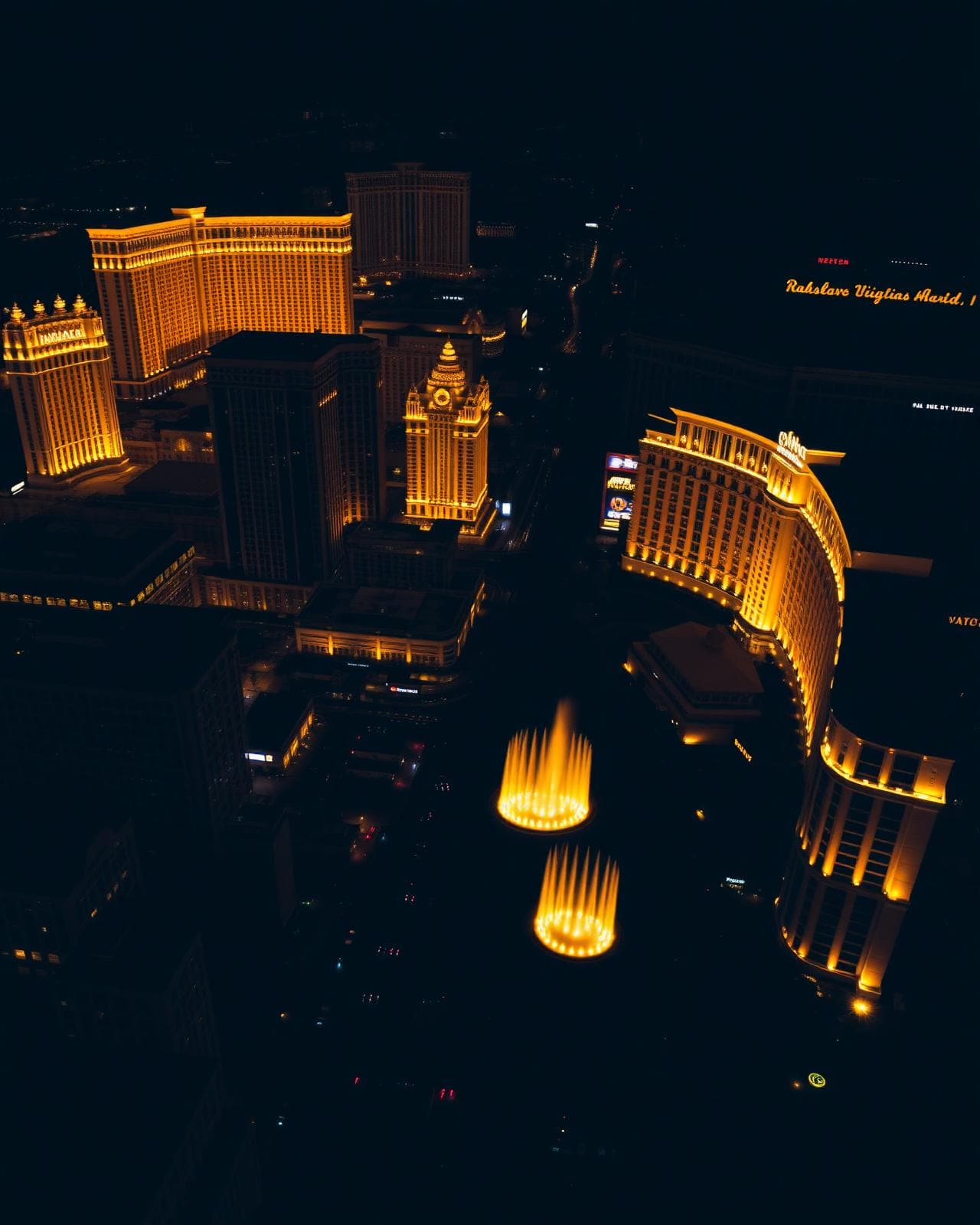 Las Vegas Strip glowing in gold at night